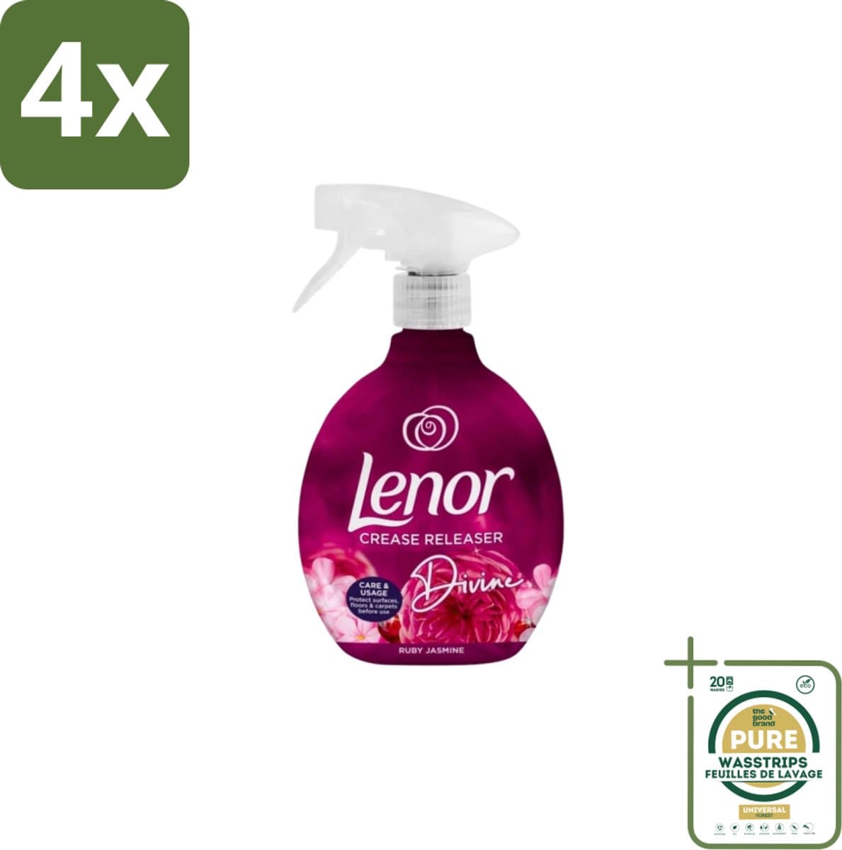 Lenor – Crease Releaser Spray – Divine Ruby Jasmine – Kreukverwijderaar & Textielverfrisser – 500 ml - Voordeelverpakking - 4 stuks - Crease Releaser - Kleding opfrissen — afbeelding 1