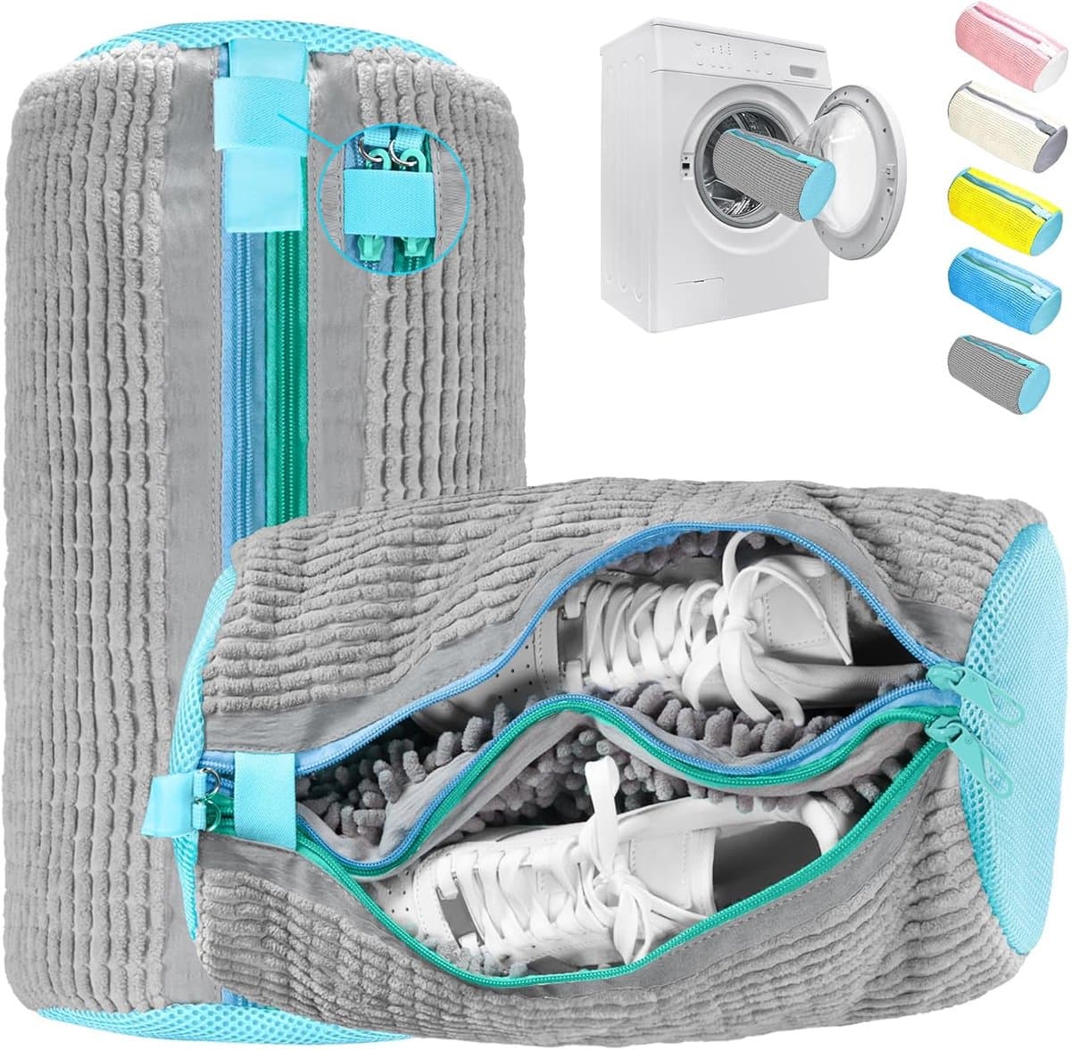 Famanu – 2-in-1 Schoenwaszak, Waszak voor Het Wassen van Schoenen in de Wasmachine met Dubbele Rits, 360°-Reiniging, Herbruikbaar, Waszakken met Verborgen Ritsen (Grijs) — afbeelding 1
