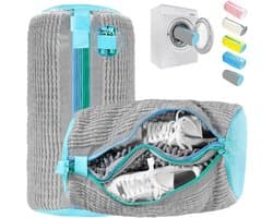 Famanu – 2-in-1 Schoenwaszak, Waszak voor Het Wassen van Schoenen in de Wasmachine met Dubbele Rits, 360°-Reiniging, Herbruikbaar, Waszakken met Verborgen Ritsen (Grijs)