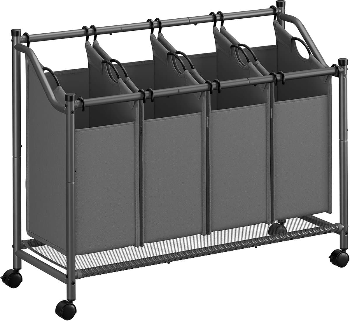 Songmics Wasmand met wielen, wasmand met 4 verwijderbare waszakken, waswagen, wasmand, voor wasruimte, slaapkamer, badkamer, 4 x 45 L, leisteengrijs RLS103G01 — afbeelding 1