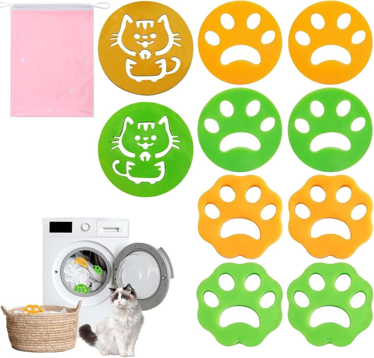 Huisdierhaarverwijderaar set - 10 siliconen pluisverwijderaars met waszak - katten- en hondenhaar verwijderaar - herbruikbaar - voor kleding, beddengoed, dekens. — afbeelding 1