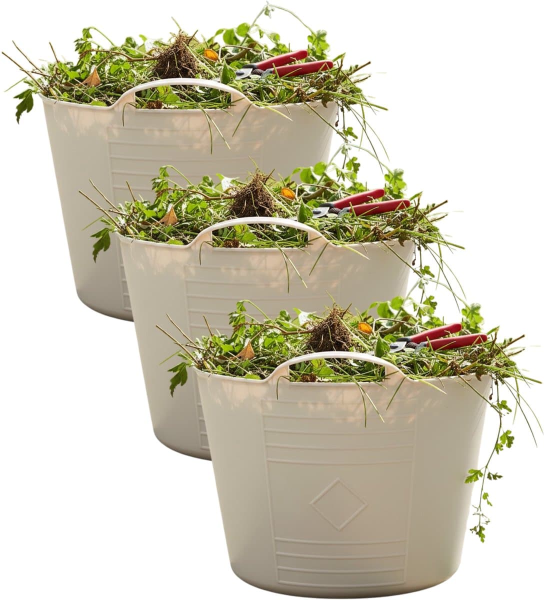 Excellent houseware Flexibele kuip / emmer - 3x - beige - 15 liter - kunststof - 35 x 28 cm — afbeelding 1