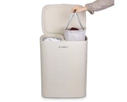 Jubbly® - Wasmand - Wassorteerder - Wasmand met Deksel - Wasmand 2 vakken - Wasmand opvouwbaar - Wasbox - 90 Liter - Beige - The Splitsmart