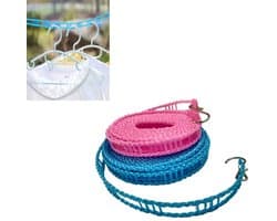 2 stuks- waslijndraad- 5M - Drooglijn voor buiten - Kleding en lakens drogen- weerbestendig - kunststof-Roze en blauw- Ruimtebesparend-Geen ponsen nodig — afbeelding 1