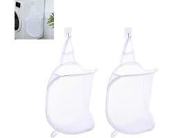 2-stuks Hangende wasmand - Opvouwbare wasmand van gaas - Opbergtas voor aan de muur - Met haak - Gemakkelijk te gebruiken - Ruimtebesparend - Geschikt voor het opbergen van vuile was thuis, kampeertrips, hotels - Wit