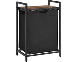 Wasmand, vuilewasmand, met opbergrek en uitschuifbare afneembare waszak, stevig en duurzaam metalen frame, grote capaciteit van 65 liter, geschikt voor wasruimte, slaapkamer en badkamer, 50 x 33 x 72 cm, zwart