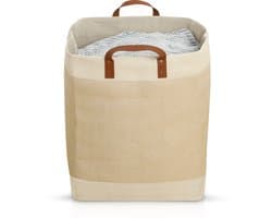 Bera Home – Wollen Was- & Opbergmand – Crème – 35×35×56 cm – 68L – Met Leren Handgreep – Opvouwbaar & Ruimtebesparend
