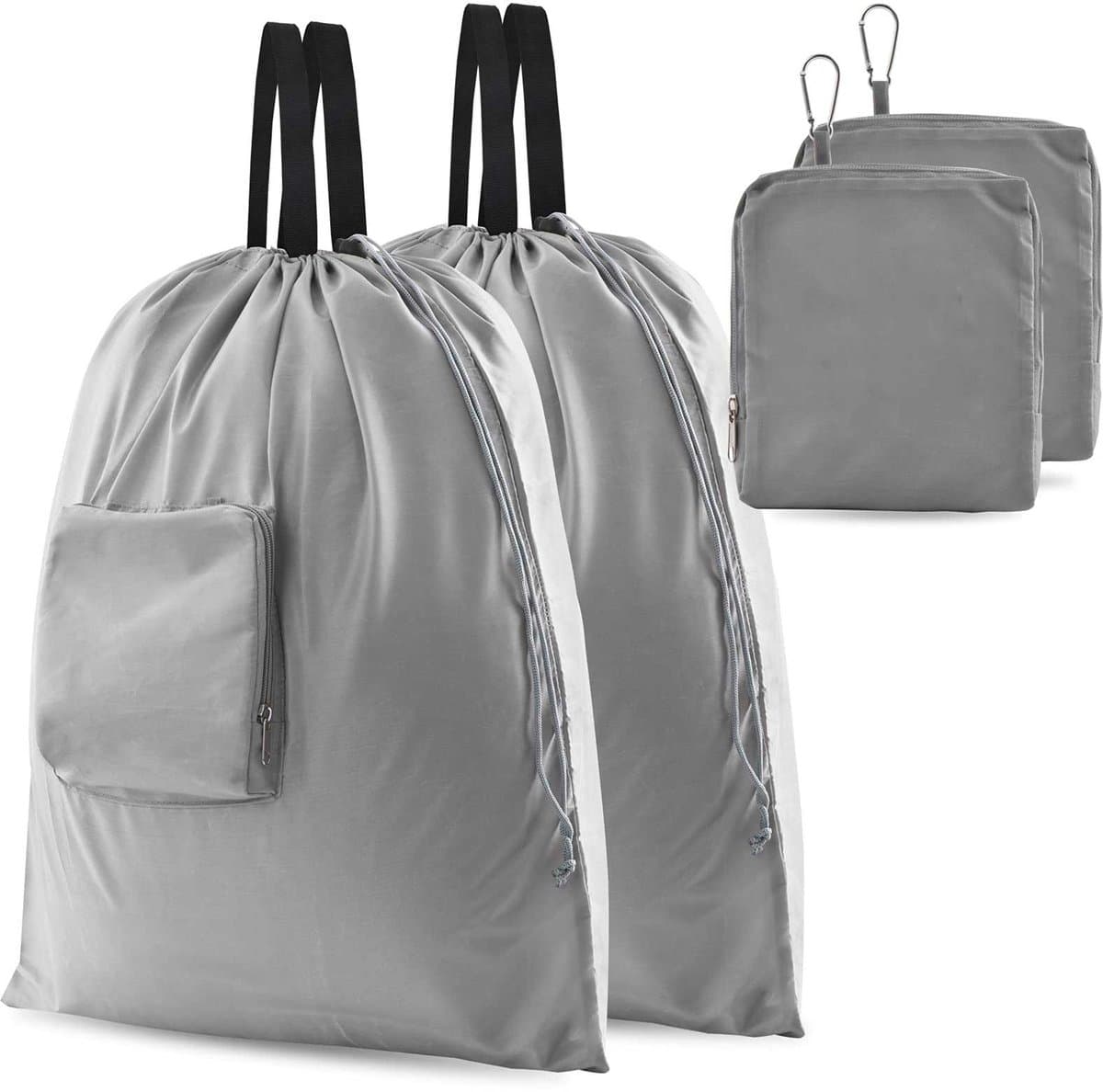 2-Stuks Reiswaszak - Reistas voor vuile was - Opvouwbare reiswaszak - Opbergtas - Draagbare kleine waszak - 51*57cm - Met trekkoordsluiting - Geschikt voor koffers, thuis, kamperen en reizen - Grijs — afbeelding 1