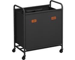 Furnstar Wasmand - Wasmand met wieltjes - 2 vakken - 140L wassorteerder - Beweegbare waswagen - Met 5 etiketten - Voor bijkeuken slaapkamer badkamer - Inktzwart