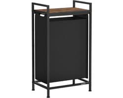 Furnstar Wasmand - Wasverzamelaar met plank - Wasbox - Afneembare waszak van Oxford weefsel - Metalen frame - 47L - 42 x 28 x 75 cm - Inktzwart Vintage Bruin