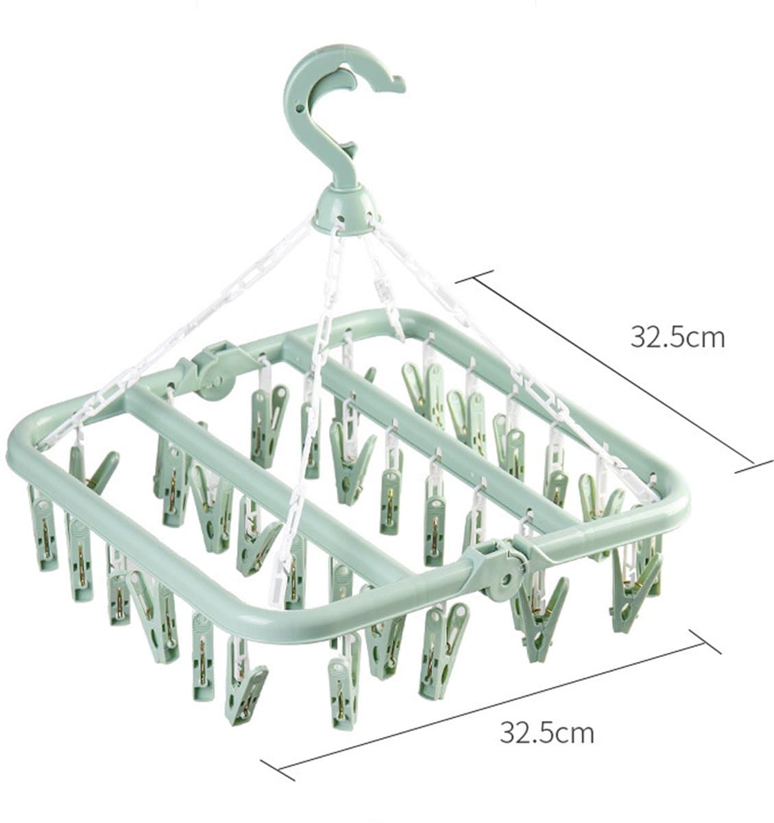 Droogrek voor Kleding 1 Stuk - Opvouwbaar Droogrek met 32 Draaibare Clips - Vierkant Ontwerp 360° Draaibare Haak - Ideaal voor Sokken Handdoeken en Handschoenen - Compacte Afmeting 32 x 32 x 32 cm - Lichtblauw — afbeelding 1
