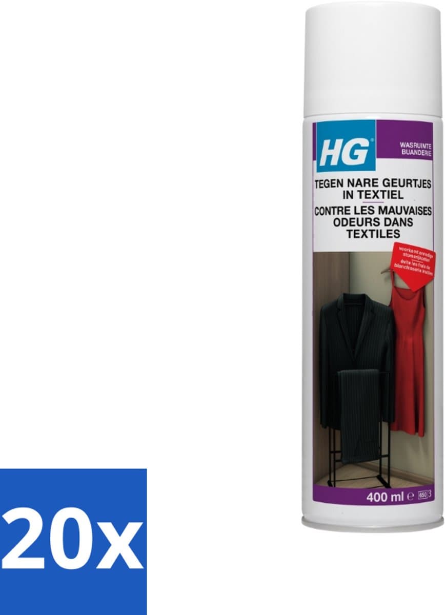 20 x HG Tegen Nare Geurtjes In Textiel 400 ml - Geurverwijdering Textiel - Stankmoleculen Oplossen - Textiel Reinigen - Geur In Kleding - Geur In Gordijnen — afbeelding 1