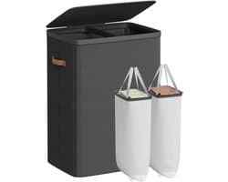 SONGMICS Wasmand met twee compartimenten - 170 liter - hoogte 75 cm - uitneembare binnenzakken - LCB813B01