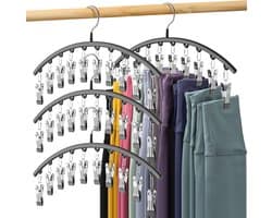 4-stuks Droogrek voor kleding met clips - Antislip droogrek van roestvrij staal - Multifunctioneel droogrek voor baby's - Droogrek voor sokken met meerdere clips - Geschikt voor het ophangen van kleding, opbergen van sokken en panty's - Zwart