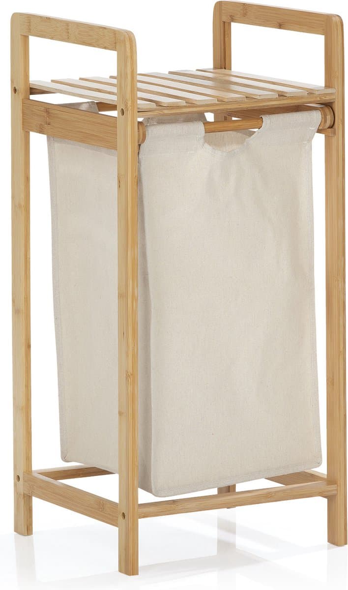 LUMALAND bamboe wasmand - 33 x 33 x 73 cm - houtkleurig/beige — afbeelding 1