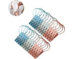 Washaken Clip - Washaken met klemmen - Wasknijpers met touw om op te hangen - kleerhangers voor sokken - Drooghaak voor kleding - Sterke plastic wasknijpers - draagbare antislip plastic hangers clips - Veelzijdig - 24stuks — afbeelding 1