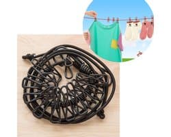 2 stuks - draagbare kampeer waslijn - Elastische waslijn - Kampeerwaslijn - kampeeraccessoires - Reis waslijn - Waslijn - Zwart