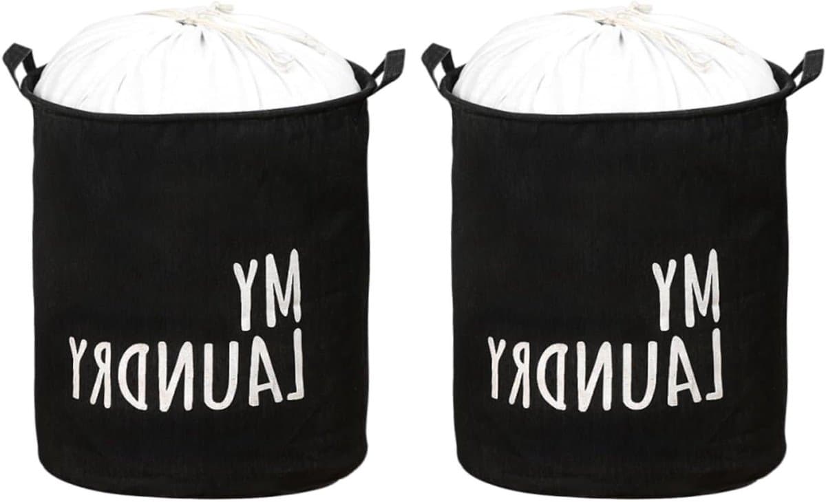24L Collapsible Laundry Basket with Drawstring and Handle - Waterproof Polyester Cotton Hamper for Laundry, Products, Toys, Bedroom - Set of 2 — afbeelding 1