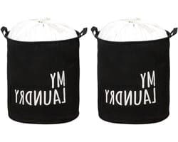 24L Collapsible Laundry Basket with Drawstring and Handle - Waterproof Polyester Cotton Hamper for Laundry, Products, Toys, Bedroom - Set of 2