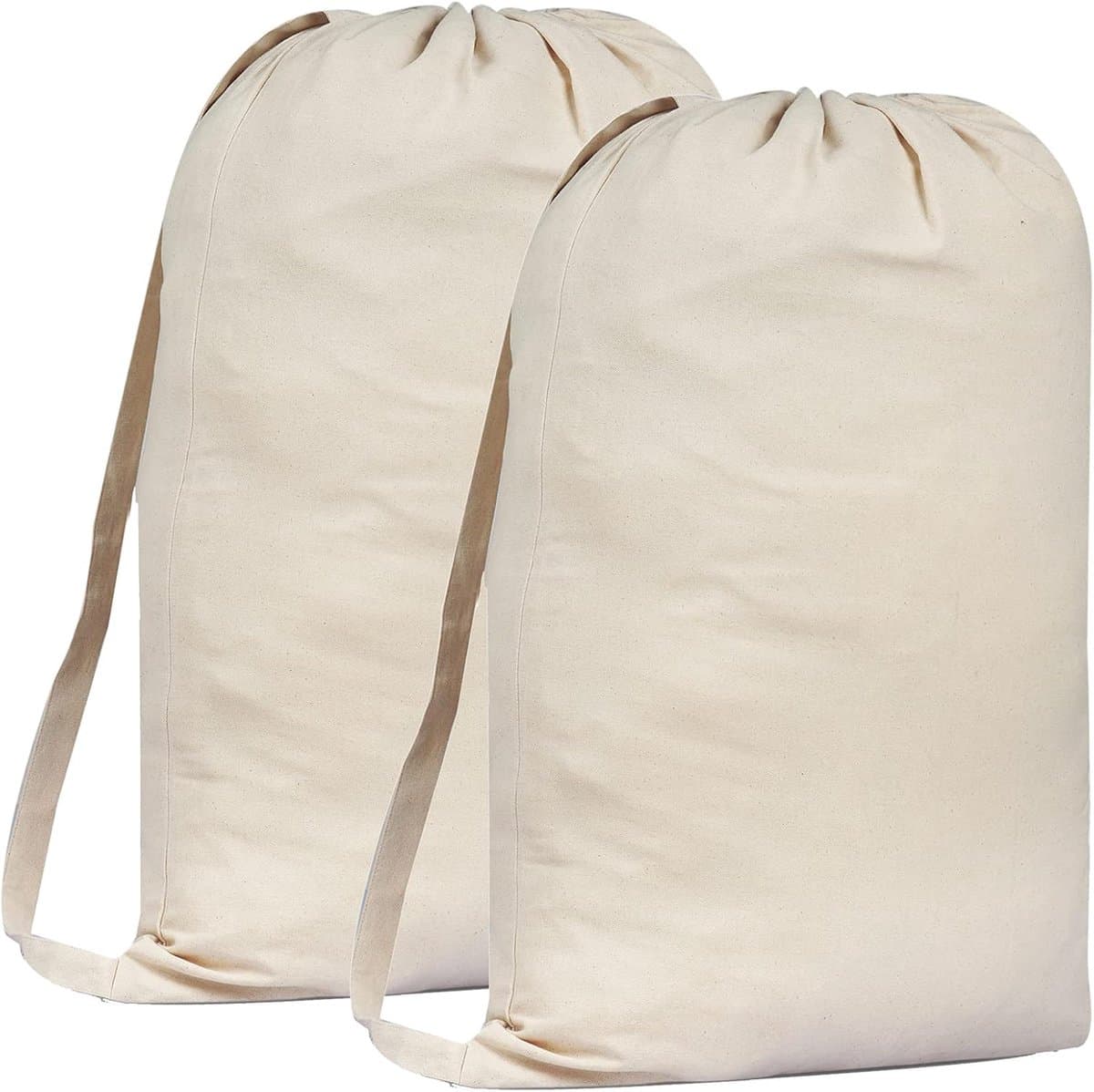 Famanu - 2 Pack Premium Canvas Waszak met schouderriem, 75x56 CM 40L – 100% katoen, stof weave duurzaam, trekkoord met snoerslot, machine wasbare wasvoering voor wasmand — afbeelding 1
