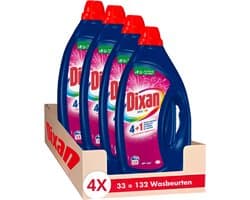 Dixan - Gel Color - Vloeibaar Wasmiddel - Gekleurde Was - Respect Voor Kleuren - Krachtige Reinheid - Voordeelverpakking - 33WLx4