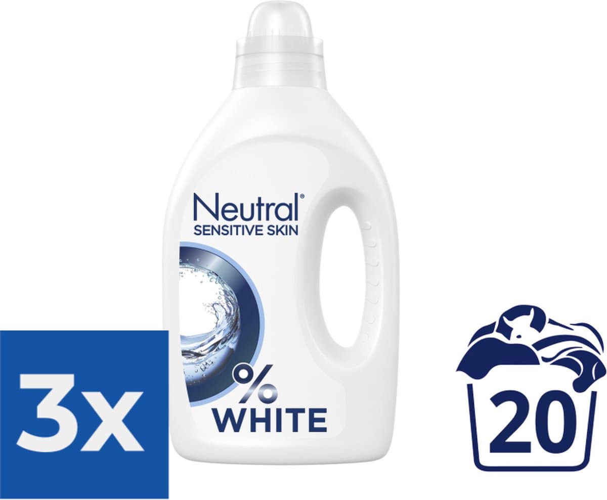 Neutral - Vloeibaar Wasmiddel - Witte Was - 1 Liter - 20 wasbeurten - Voordeelverpakking 3 stuks — afbeelding 1