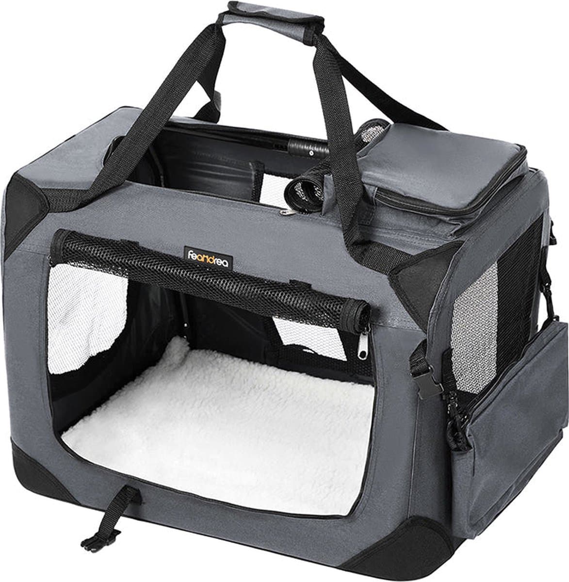 Feandrea - transportbox - reisbench - 60x42x42 cm - voor honden - opvouwbaar - oxford stof - grijs — afbeelding 1