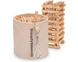 XXL wasknijperzak inclusief 50 wasknijpers van hout – nietzak van 100% catoen met extra grote karabijnhaak om op te hangen – wasknijpermand met sluiting