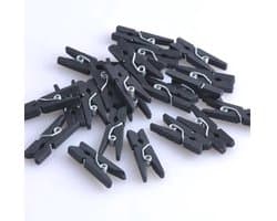 FSW-Products - Kleine Houten Mini Knijpers - 50 Stuks - Kaart Was Knijpertjes - Zwart - Foto Knijpers - Polaroid - Geboorte Wasknijpers - Kaartknijper