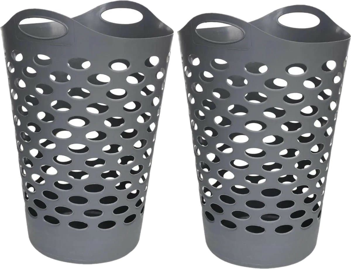 5Five Flexibele wasmand/opbergmand - 2x - rond - grijs - 60 liter - D41 x H66 cm — afbeelding 1
