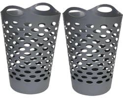 5Five Flexibele wasmand/opbergmand - 2x - rond - grijs - 60 liter - D41 x H66 cm