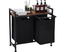 Nutrella Wasmandorganizer - Wasmand - Wasmandmeubel - Wasmandkast - Wielen - Uittrekbaar - Opbergplank - 2 manden
