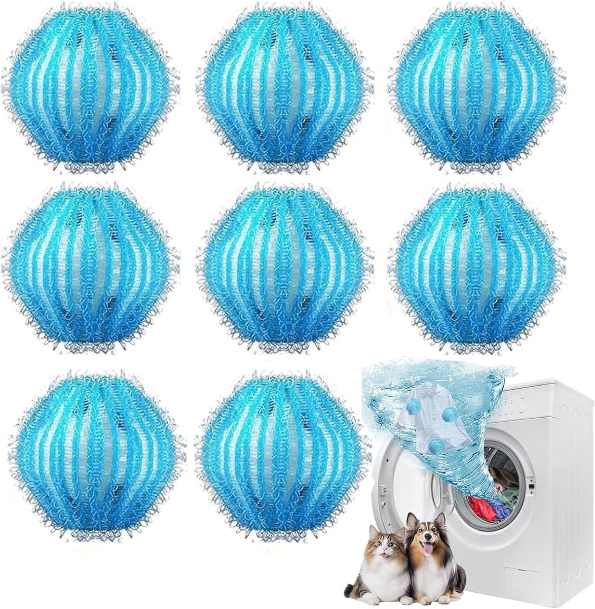 Harenverwijderaar voor de wasmachine, 8-delige set harenverwijderaars voor de wasmachine, harenverwijderbal voor de wasmachine, herbruikbare harenverwijderaar voor huisdieren, wasbal voor kleding en beddengoed (blauw) — afbeelding 1