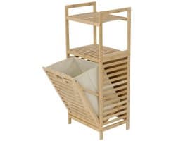 Lumors luxe Bamboe Wasmand met Kantelfunctie - 25 Liter - Lichtbruin/Crème - Incl. Pootjes