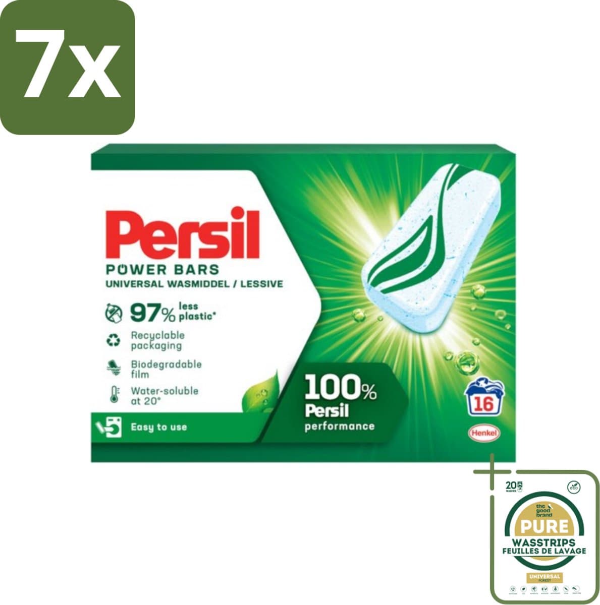 7 x Persil Power Bars - Wasmiddeltabletten - Gekleurde Was - 16 Wasbeurten - Grootverpakking - Wasmiddelbar - Gekleurde Was - Wasmiddel Tablet - Duurzame Was - Reinigingsbar — afbeelding 1