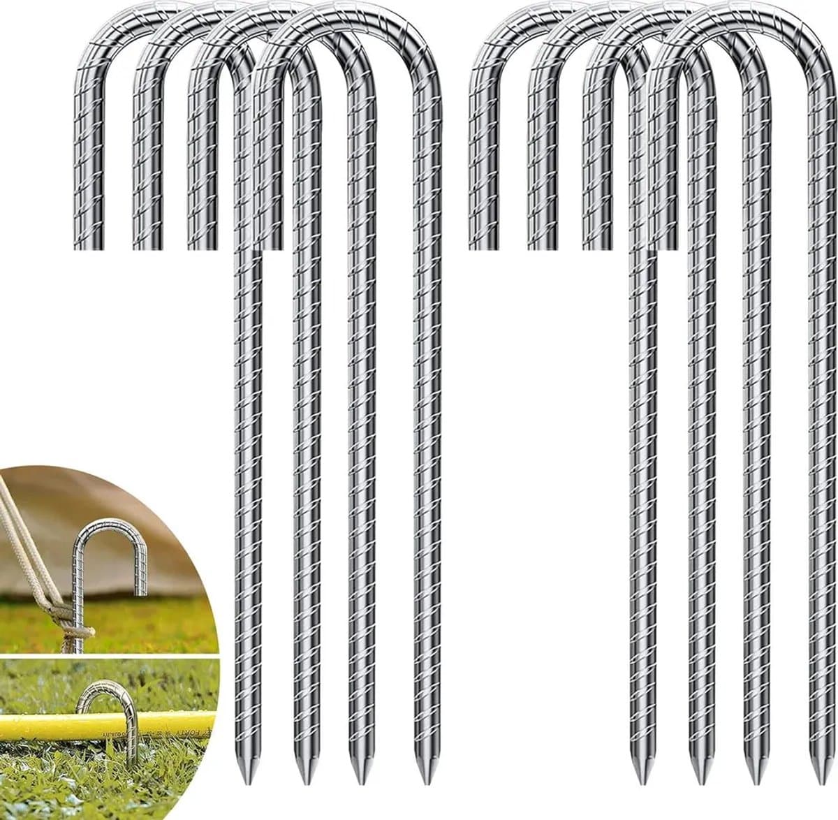 Een set van 8 grondankers, 30 cm J-haken – tenthaken, Geschikt voor het vastzetten van hekken, tenten, luifels en bloemenrekken. — afbeelding 1