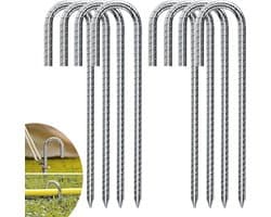Een set van 8 grondankers, 30 cm J-haken – tenthaken, Geschikt voor het vastzetten van hekken, tenten, luifels en bloemenrekken.