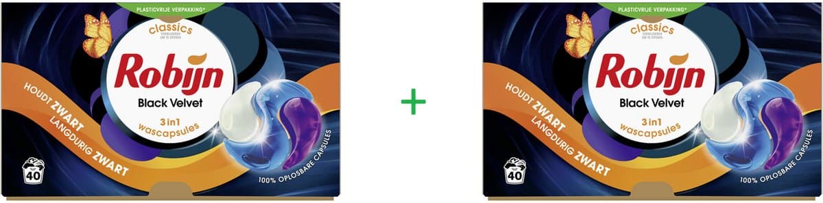 Robijn Wascapsules 3-in-1 Black Velvet – 80 Wasbeurten – 2 x 40 Capsules – Zwarte & Donkere Was – Black Serum | Voordeelverpakking | Black Colored Wash — afbeelding 1