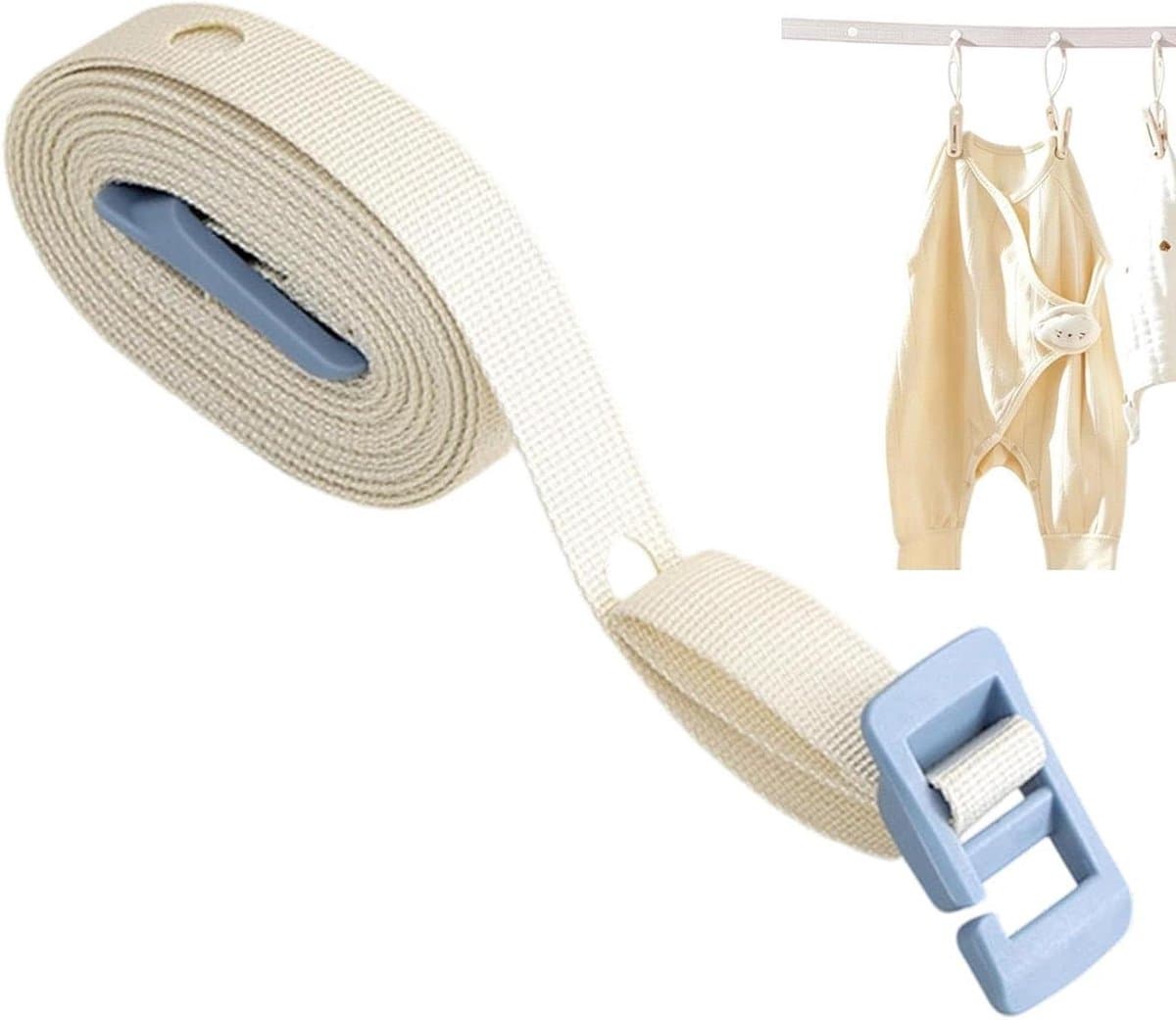 Reiskledinglijn - Waslijn Touw - Kleding Drogen - 34 Ophangpunten - 3.5 Meter - Crèmekleurig — afbeelding 1