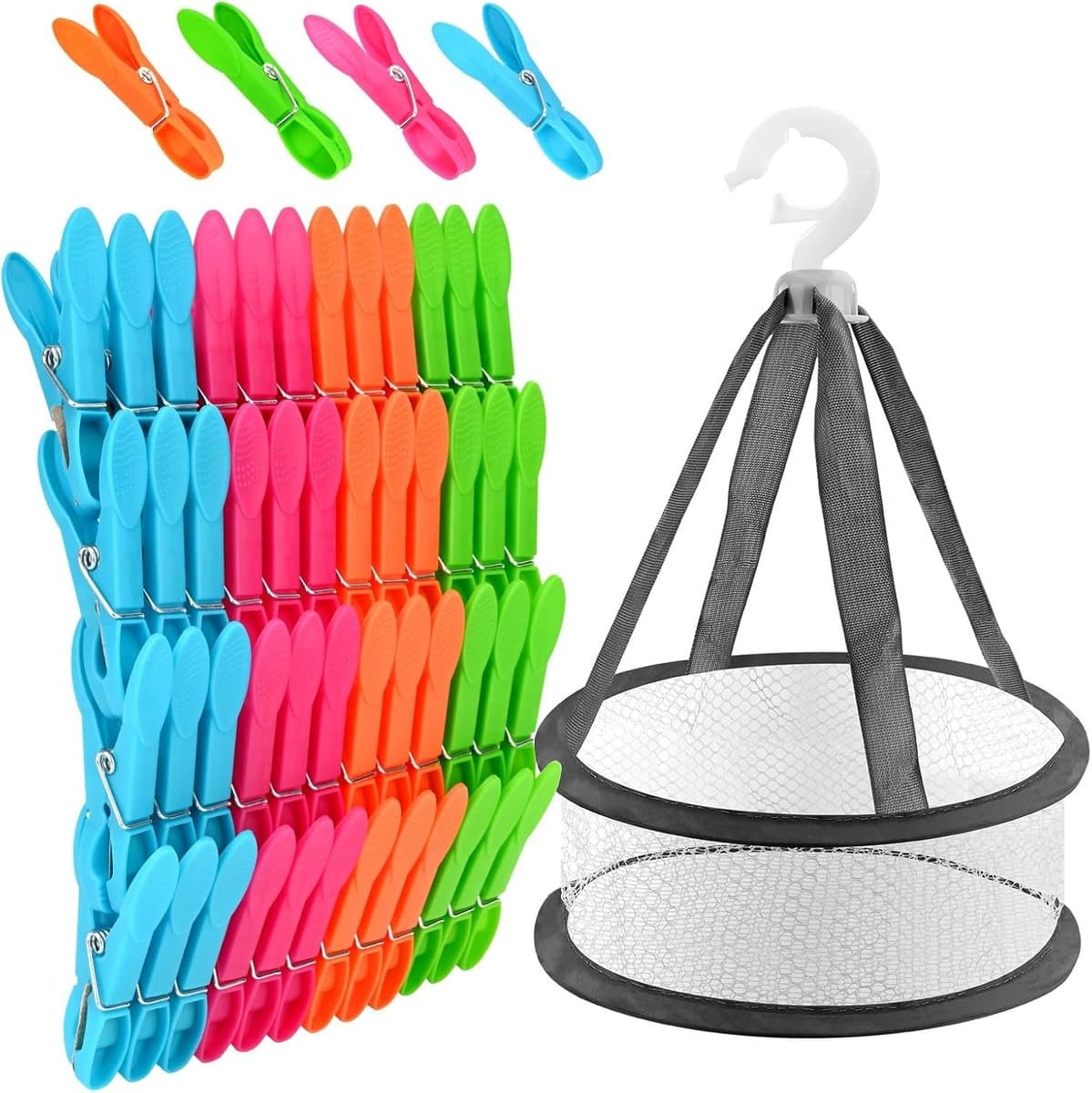 Wasknijpers met Mandje - Kleurmix - 7,3 x 1,4 x 3 cm - Windbestendige Plastic Wasknijpers met Antislip Grip - Voor Kleding en Huishoudelijk Gebruik — afbeelding 1
