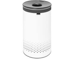 Wasbox, Kurken Deksel, Quick-Drop Opening, Uitneembare Waszak Klittenband, Machinewasbaar, Kunststof Onderkant, Ventilatiegaten, Corrosiebestendige Materialen, White, 60L
