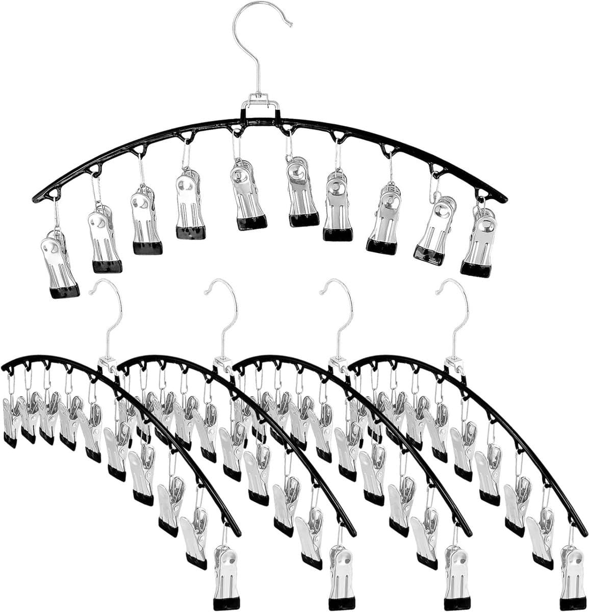 Pack van 5 sokken droogrek met roestvrijstalen hangers en 10 antislip clips - Ruimtebesparend voor sokken, ondergoed, hoeden en sjaals — afbeelding 1