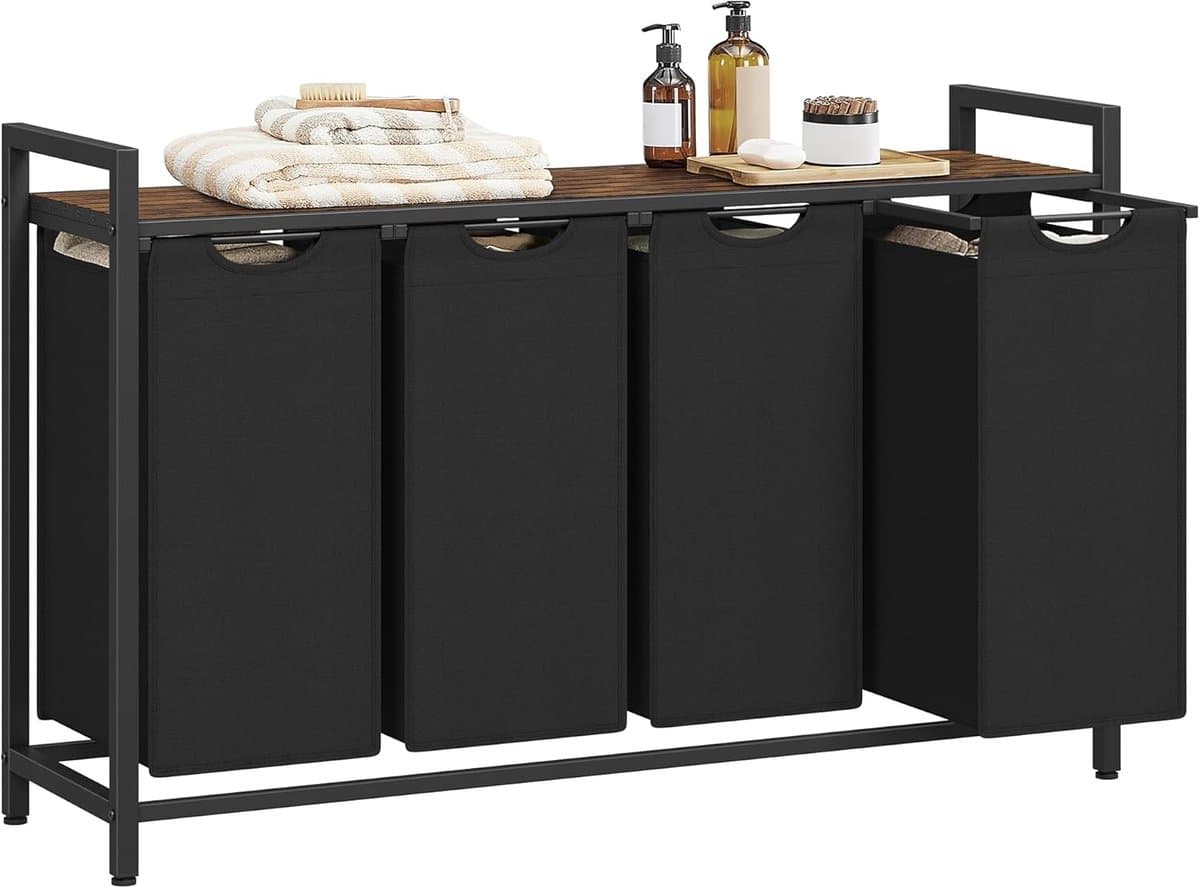 Wassorteerder - 4 vakken - 160L - Metaal - vintage Bruin en Zwart -Wasmanden - Wassorteerder 4 vaken - 116 x 33 x 72 cm — afbeelding 1