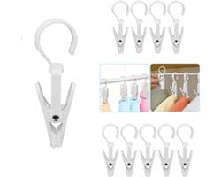 10-delige set - Wasknijperclips - Draaibare wasknijpers - Met cliphaken - Draaibaar haakontwerp - Stevig en duurzaam - Te gebruiken voor het ophangen van sokken, kleding, dekens, gordijnen, handdoeken, gereedschap, enz. - 10,5*1,8 cm - Wit