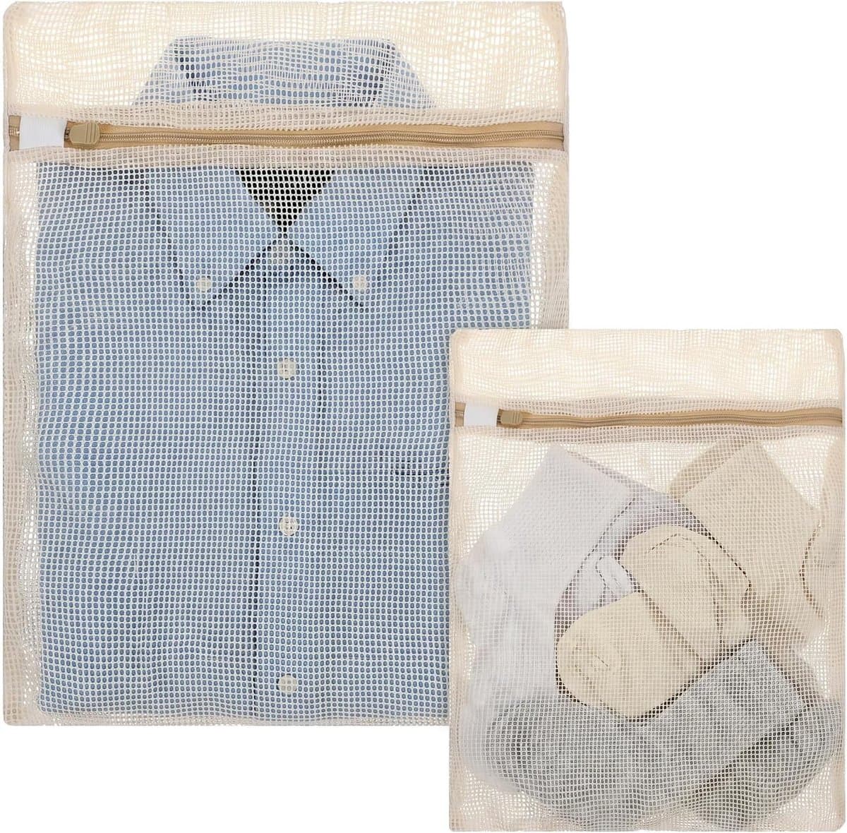 Set van 2 Katoenen Wasnetten voor Delicate Kleding, Ademend en Met Rits voor Ondergoed, Lingerie en Sokken - Maten 15,75×12 cm en 7,87×12 cm — afbeelding 1