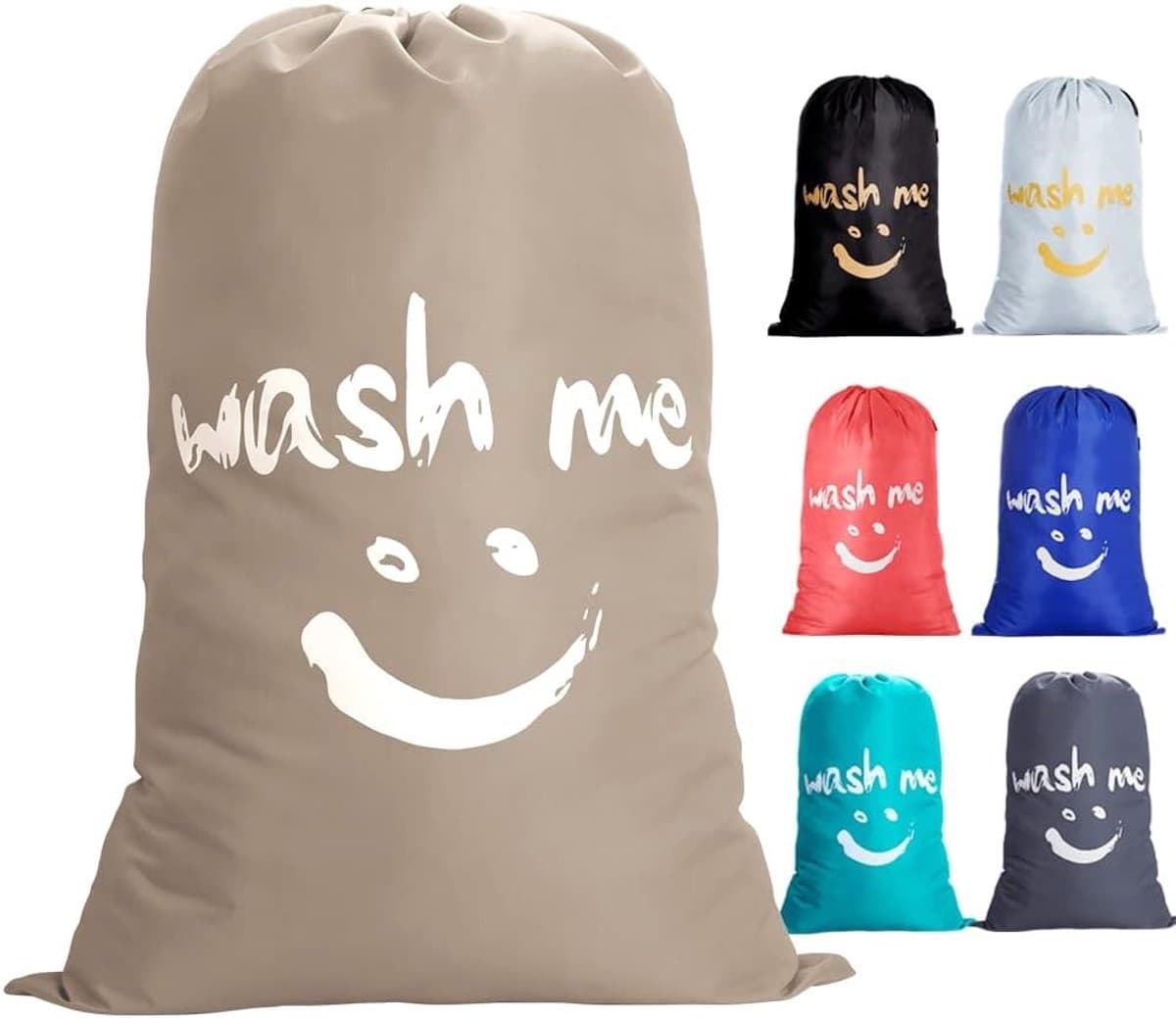 Grote Reistas voor Wasgoed, Trekkoord Waszak voor Gezinnen, Duurzaam Nylon met Smiley Patroon, Ideaal voor Reizen en Universiteit, 120L Capaciteit — afbeelding 1