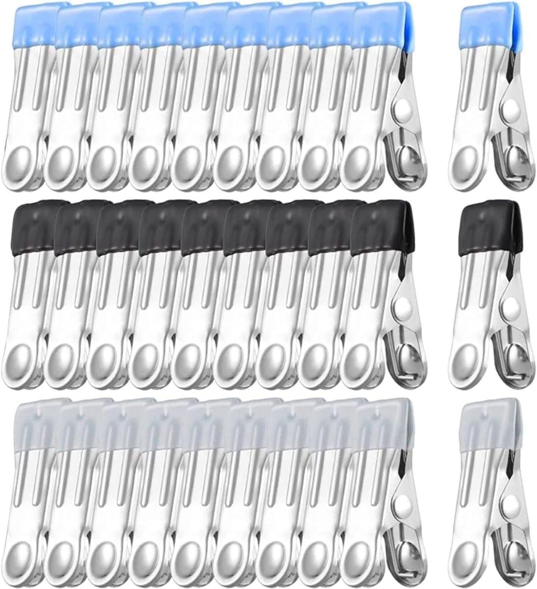Metalen Kledingclips - Wasknijpers RVS - Wasgoed Drogen - Antislip Siliconen - 30 Stuks - Mix Kleuren — afbeelding 1