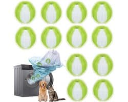 KZQ 12-delige herbruikbare pluisvangers voor wasmachine - Verwijdert huisdierharen en pluis tijdens het wassen - Compatibel met alle wasmachines - Groen
