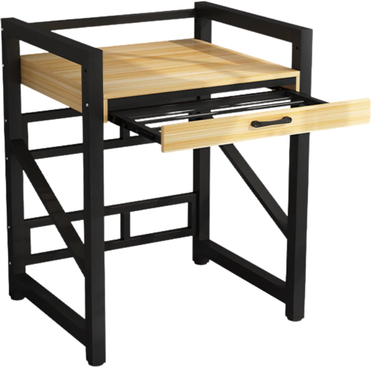 Livista Wasmachinerek - Wasmachine kast - Badkamerrek – Ruimtebesparende Wasmachine Organizer – Stalen Frame – 3 Hoogtestanden – Water-, Kras- en Hittebestendig Werkblad – Antislip Voetjes – Uitschuifbare Hangstang - 200 kg Draagvermogen - Zwart/Hout — afbeelding 1