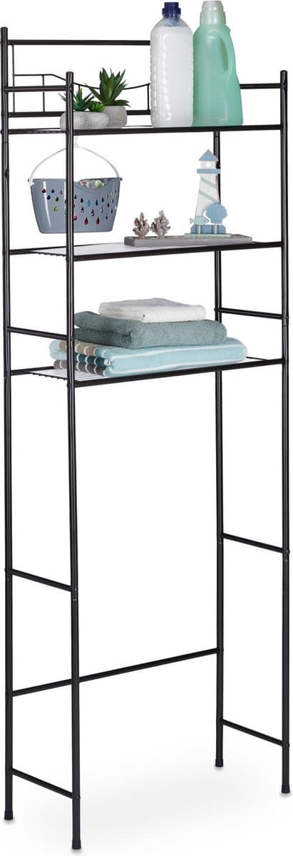 Wasmachine rek metaal 3 etages 165 x 58 x 25 cm - droger toiletrek - staand badkamerrek - zwart Wasmachine rek — afbeelding 1